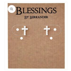 NEW Silver Toned Cross Stud Earrings Berkander the Blessings Collection
